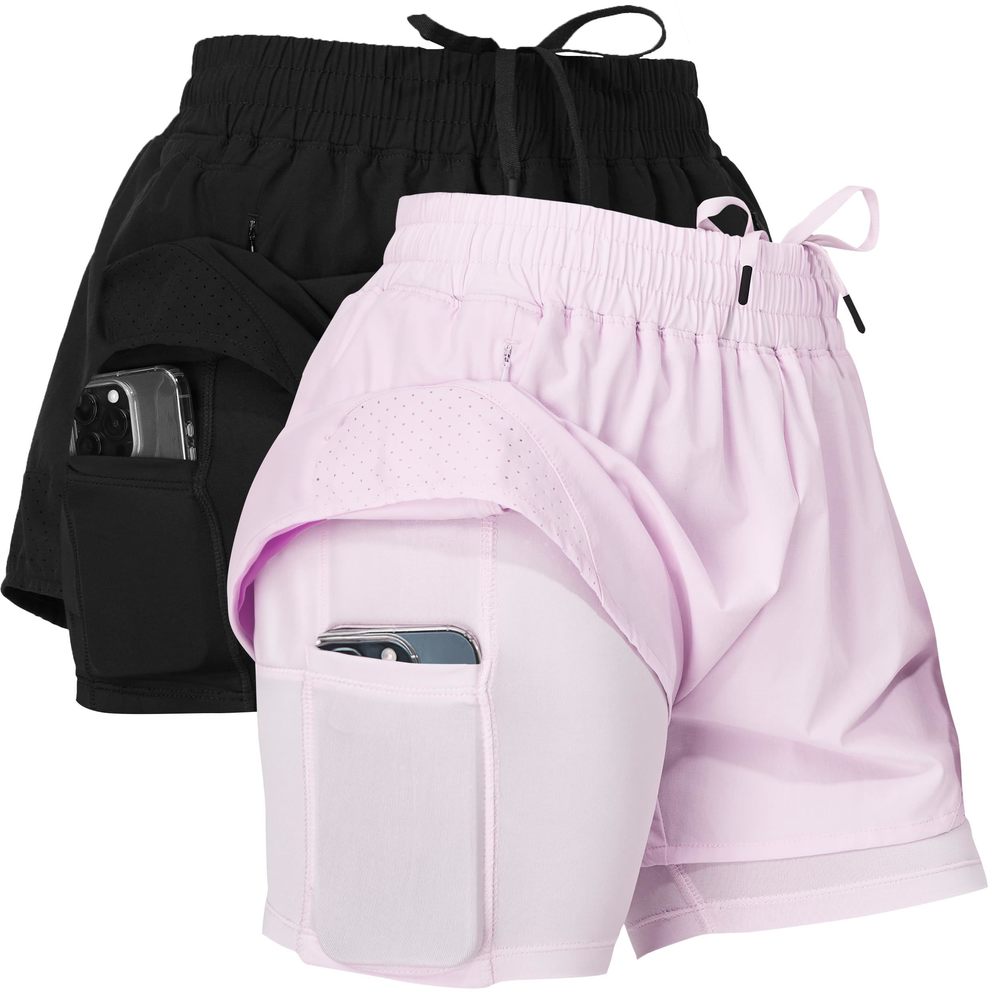 NEW Ultra Performance Gym Shorts Women Pack of 2, Nylon Compression Workout Shor